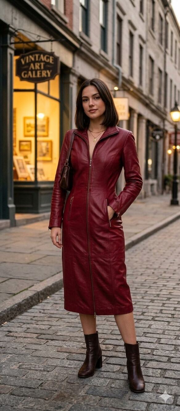 Vintage Newport News Red Leather Midi Dress US 6